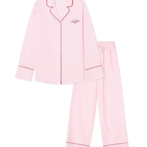 Pyjamasett i økologisk bomull med nålestiper, rosa/hvit (x-large)