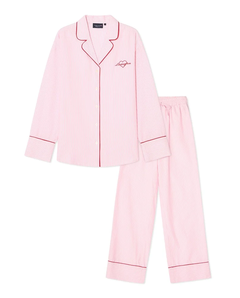 Pyjamasett i økologisk bomull med nålestiper, rosa/hvit (x-large)