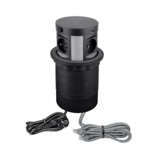POWERBOX - 4 Stikk + 2 USB (3,1A) + 2 CAT6 + Qi-lader (2A) - MATT SORT
