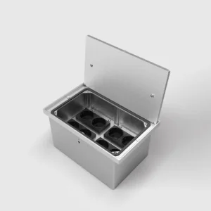 8308A | IP65 GULVBOKS | 7 STIKK + 2 rj45 cat6a | Inkludert støpemodul isopor - Børstet rustfri Aluminium