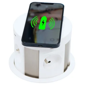 POWERBOX - 4 Stikk + 2 USB (A+C) + 2 CAT6 + Qi-lader (2A) - MATT HVIT