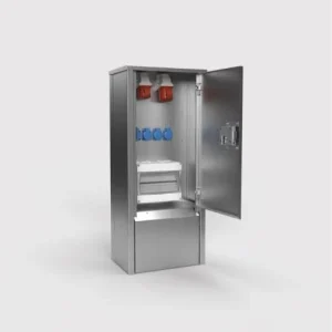 BS - EST24 FIRKANTET Uttakssøyle gatemontering IP44 - 4 x Schuko 1 x CEE 5/16A 400V/6h 1 x CEE 5/32A 400V/6h - STAINLESS STEEL