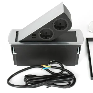 CIZO | 2 STIKK + 2 USB (A+A) - FOR OVERSKAP / BENK | STAINLESS STEEL
